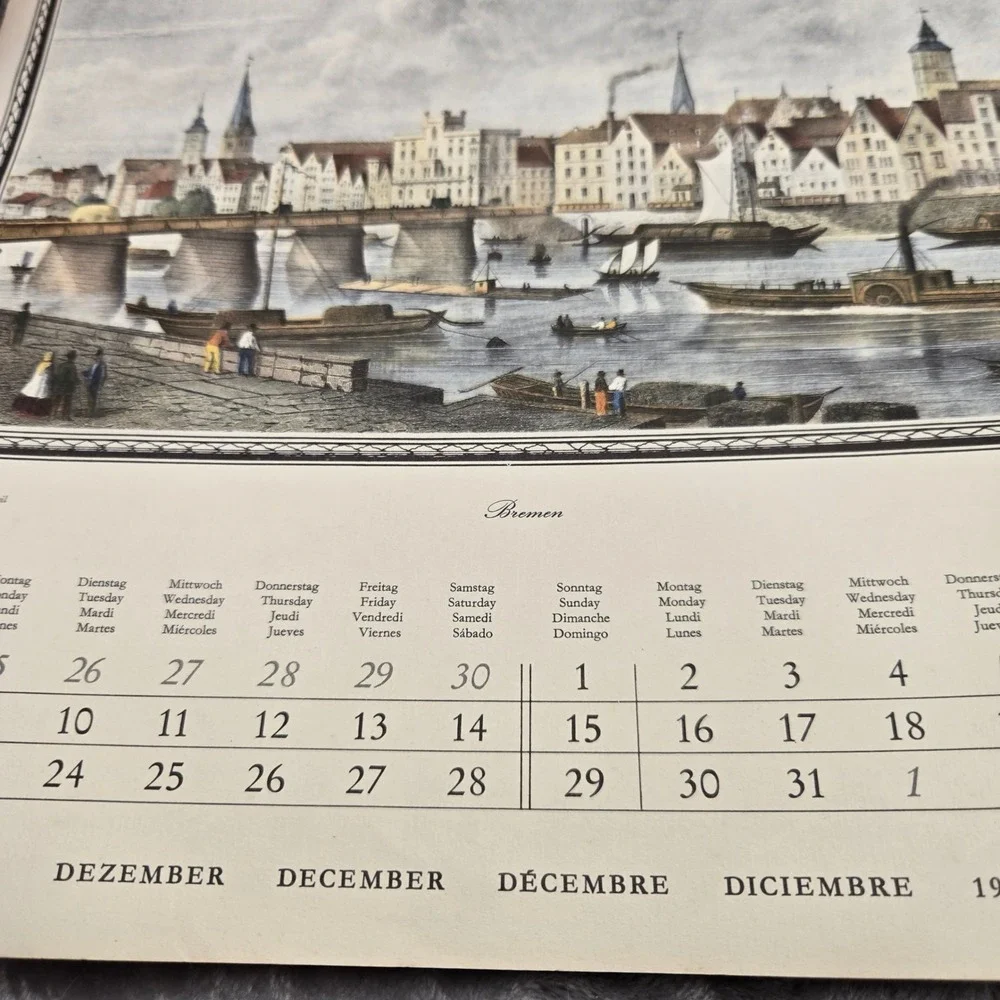 Vintage 1968 A Universe Calendar German Cities Illustrations Hamburg Würzburg